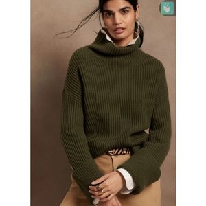 banana republic merino cashmere olive green funnel turtleneck chunky sweater